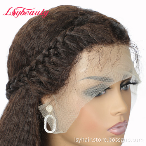Lsy Mongolian Kinky Straight Wigs Lace Front Human Hair Cabelos HD Transparent Full Lace Kinky Straight Wig Units For Sale